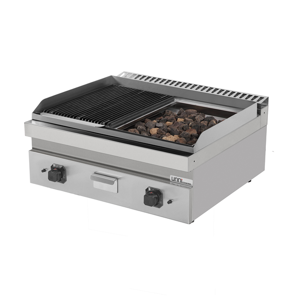 Grill pierre de lave gaz à poser - 18 kW - L 800 x P 700 x H 300 mm - Unninox