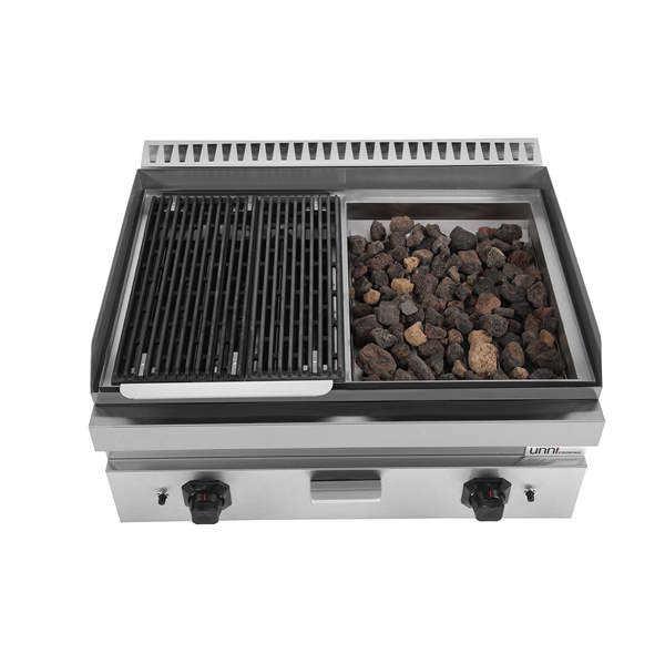 Grill pierre de lave gaz à poser - 18 kW - L 800 x P 700 x H 300 mm - Unninox