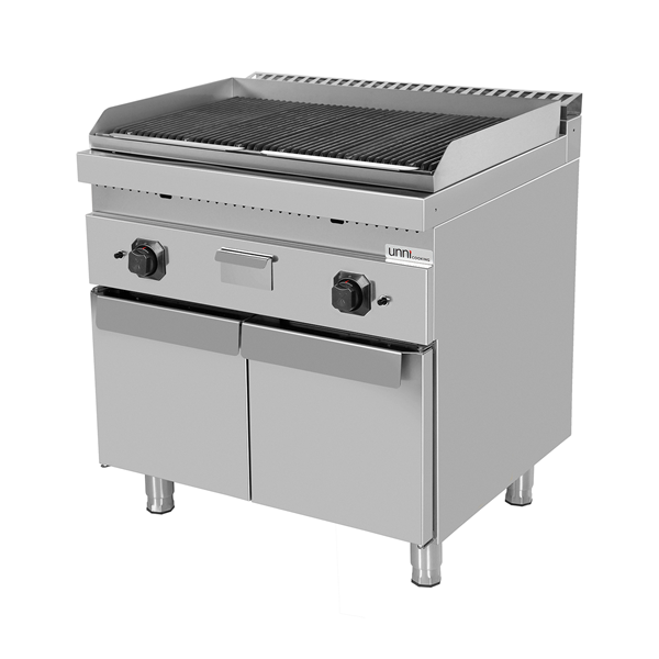 Grill pierre de lave gaz sur meuble - 18 kW - L 800 x P 700 x H 850 mm - Unninox