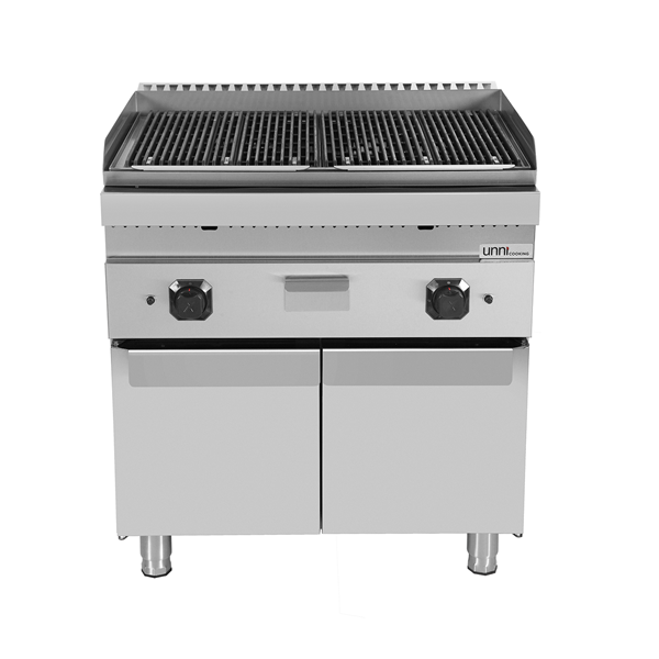 Grill pierre de lave gaz sur meuble - 18 kW - L 800 x P 700 x H 850 mm - Unninox