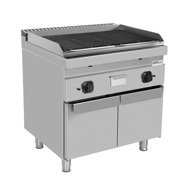 Grill pierre de lave gaz sur meuble - 18 kW - L 800 x P 700 x H 850 mm - Unninox