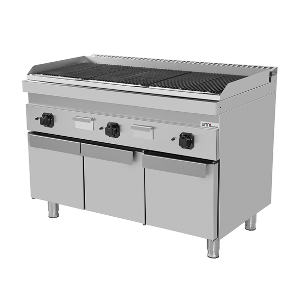 Grill pierre de lave gaz sur meuble - 22 kW - L 1200 x P 700 x H 850 mm - Unninox