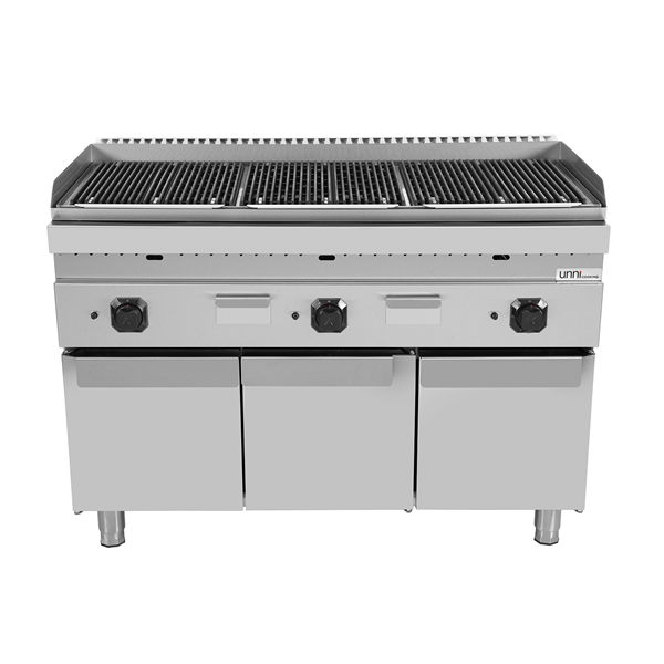 Grill pierre de lave gaz sur meuble - 22 kW - L 1200 x P 700 x H 850 mm - Unninox