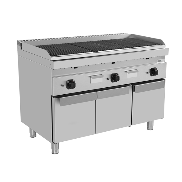 Grill pierre de lave gaz sur meuble - 22 kW - L 1200 x P 700 x H 850 mm - Unninox