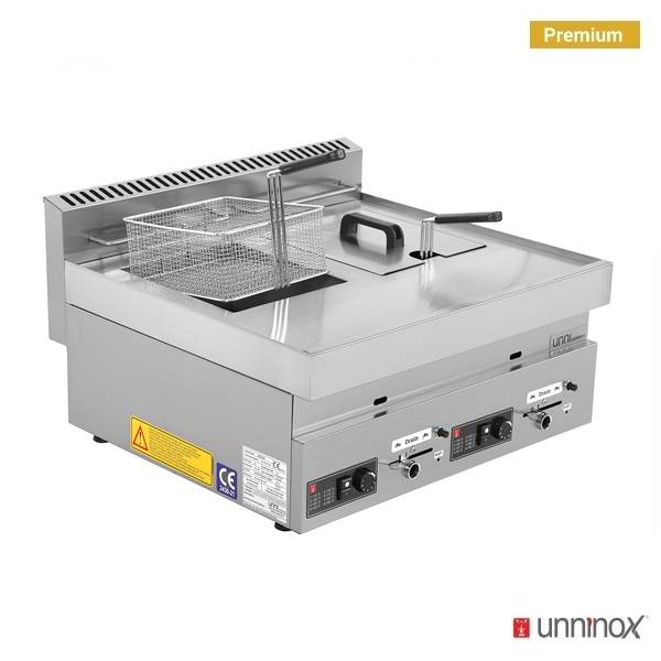 Friteuse gaz 2 cuves 2 x 8 L 2 x 7 kW - L 700 x P 650 x H 300 mm - Unninox