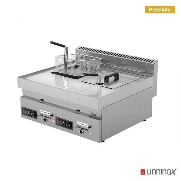 Friteuse gaz 2 cuves 2 x 8 L 2 x 7 kW - L 700 x P 650 x H 300 mm - Unninox