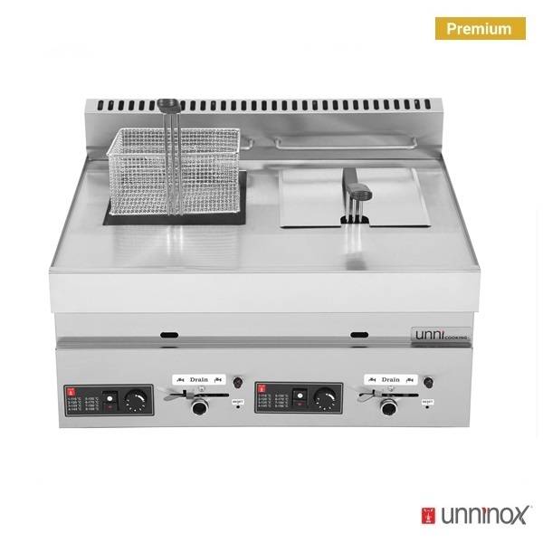 Friteuse gaz 2 cuves 2 x 8 L 2 x 7 kW - L 700 x P 650 x H 300 mm - Unninox