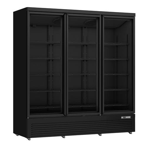 Armoire à boissons vitrée 3 portes - 1530 L - 0 à +10 °C - froid ventilé - 15 clayettes - L 1880 x P 710 x H 1997 mm - Unninox