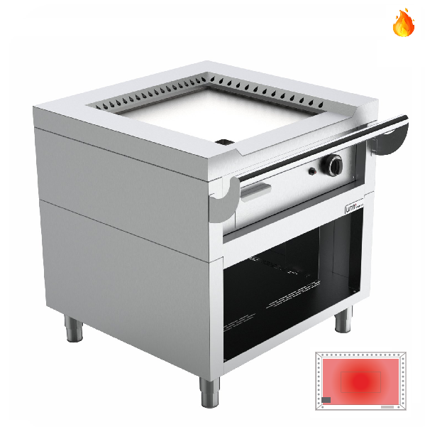 Plancha teppanyaki gaz 9,2 kW brûleur tubulaire - L 800 x P 770 x H 850 mm - Unninox