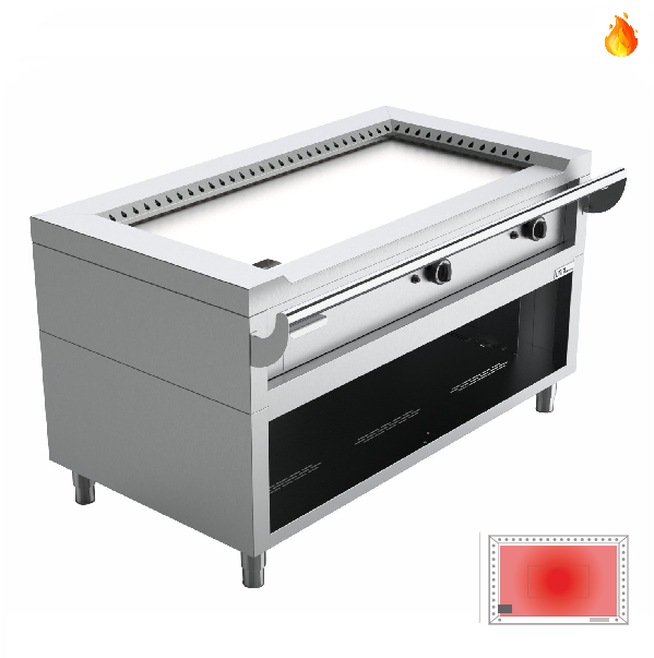 Plancha teppanyaki gaz 18,4 kW brûleur tubulaire - L 1440 x P 770 x H 850 mm - Unninox