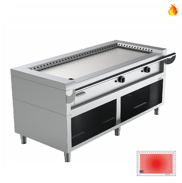Plancha teppanyaki gaz 27,6 kW brûleur tubulaire - L 1740 x P 770 x H 850 mm - Unninox