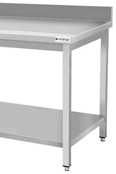 Table inox avec dosseret et étagère basse - L 2000 x P 700 x H 850 mm - Unninox