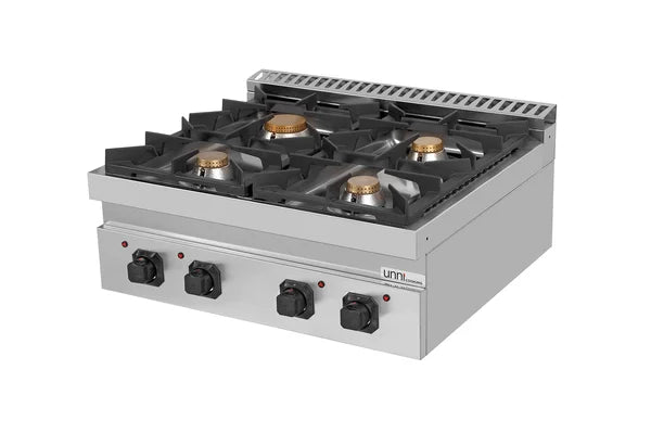 Fourneau gaz à poser 4 feux vifs - 28,5 kW - L 800 x P 700 x H 300 mm - Unninox
