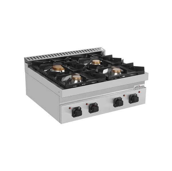 Fourneau gaz à poser 4 feux vifs - 28,5 kW - L 800 x P 700 x H 300 mm - Unninox