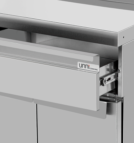 Élément neutre inox sur meuble avec tiroir - L 800 x P 700 x H 850 mm - Unninox