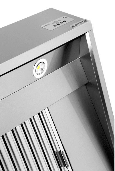 Hotte murale inox avec moteur intégré - L 1000 x P 950 x H 520 mm - 1400 m³/h - Unninox