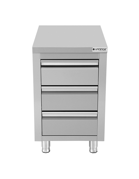 Meuble bas inox 3 tiroirs - L 500 x P 700 x H 850 mm - Unninox