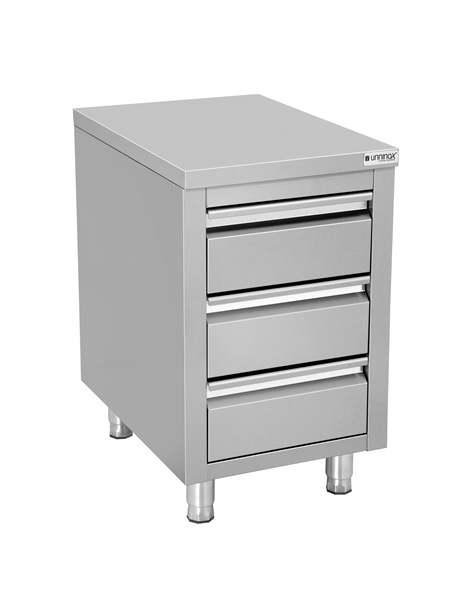 Meuble bas inox 3 tiroirs - L 500 x P 700 x H 850 mm - Unninox