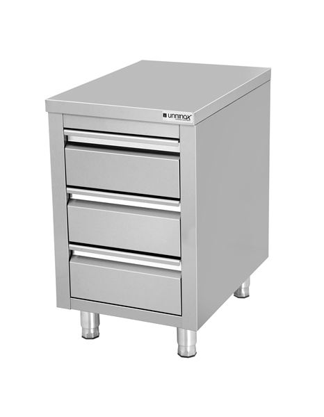 Meuble bas inox 3 tiroirs - L 500 x P 700 x H 850 mm - Unninox