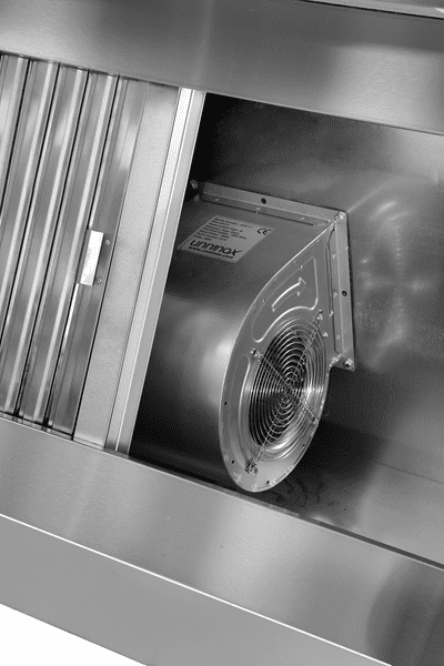 Hotte murale inox avec moteur intégré - L 1600 x P 950 x H 520 mm - 1800 m³/h - Unninox