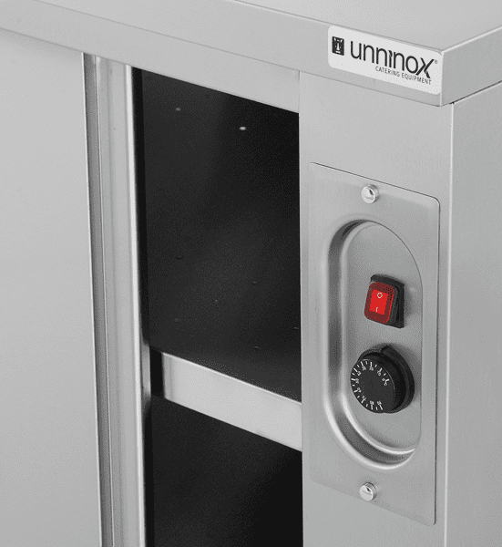 Meuble chauffant inox 1,5 kW 2 portes coulissantes sans dosseret - L 1200 x P 700 x H 850 mm - Unninox