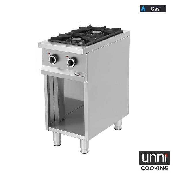 Fourneau gaz 2 feux vifs - 13 kW - L 400 x P 700 x H 850 mm - Unninox
