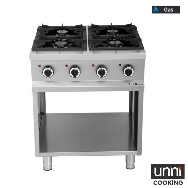 Fourneau gaz 4 feux vifs - 26 kW - L 700 x P 700 x H 850 mm - Unninox