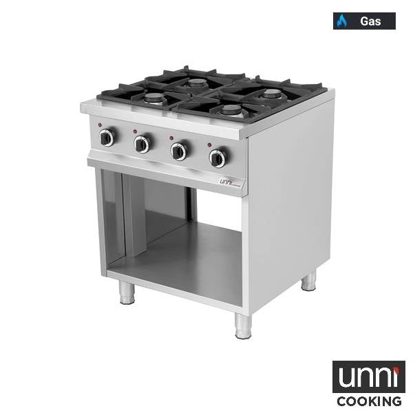 Fourneau gaz 4 feux vifs - 26 kW - L 700 x P 700 x H 850 mm - Unninox