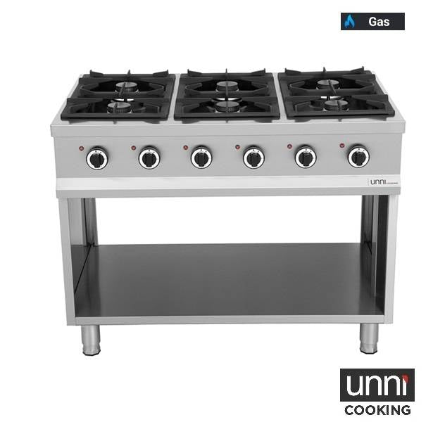 Fourneau gaz 6 feux vifs - 39 kW - L 1100 x P 700 x H 850 mm - Unninox