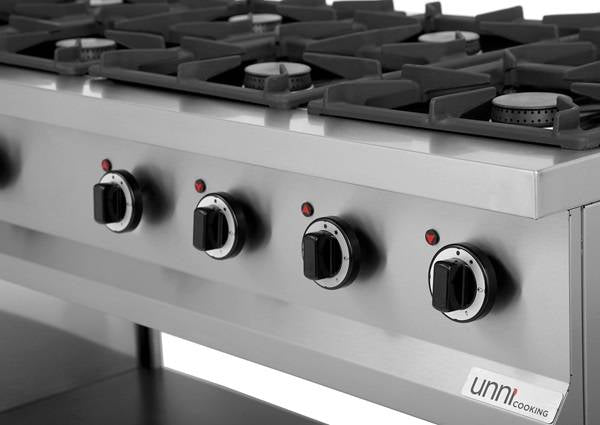 Fourneau gaz 8 feux vifs - 52 kW - L 1460 x P 700 x H 850 mm - Unninox