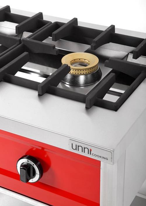 Crêpière gaz 2 feux 16 kW - poêles jusqu'à 400 mm - L 900 x P 600 x H 850 mm - Unninox