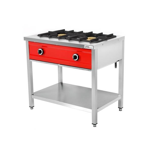 Crêpière gaz 2 feux 16 kW - poêles jusqu'à 400 mm - L 900 x P 600 x H 850 mm - Unninox