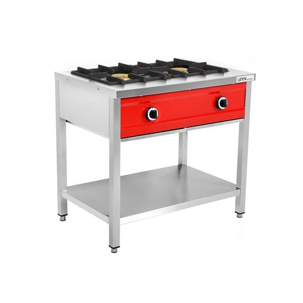 Crêpière gaz 2 feux 16 kW - poêles jusqu'à 400 mm - L 900 x P 600 x H 850 mm - Unninox