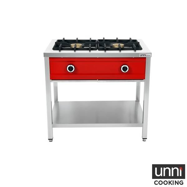 Crêpière gaz 2 feux 16 kW - poêles jusqu'à 400 mm - L 900 x P 600 x H 850 mm - Unninox