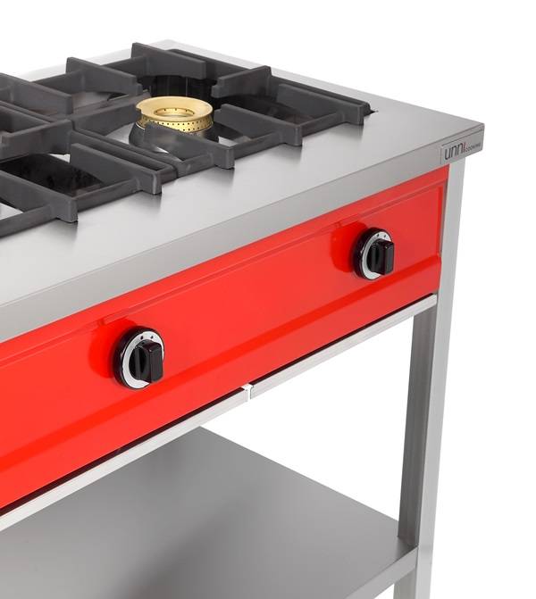 Crêpière gaz 3 feux 24 kW - poêles jusqu'à 400 mm - L 1290 x P 600 x H 850 mm - Unninox