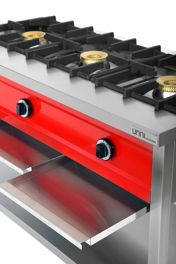 Crêpière gaz 3 feux 24 kW - poêles jusqu'à 400 mm - L 1290 x P 600 x H 850 mm - Unninox