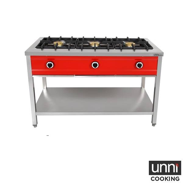 Crêpière gaz 3 feux 24 kW - poêles jusqu'à 400 mm - L 1290 x P 600 x H 850 mm - Unninox