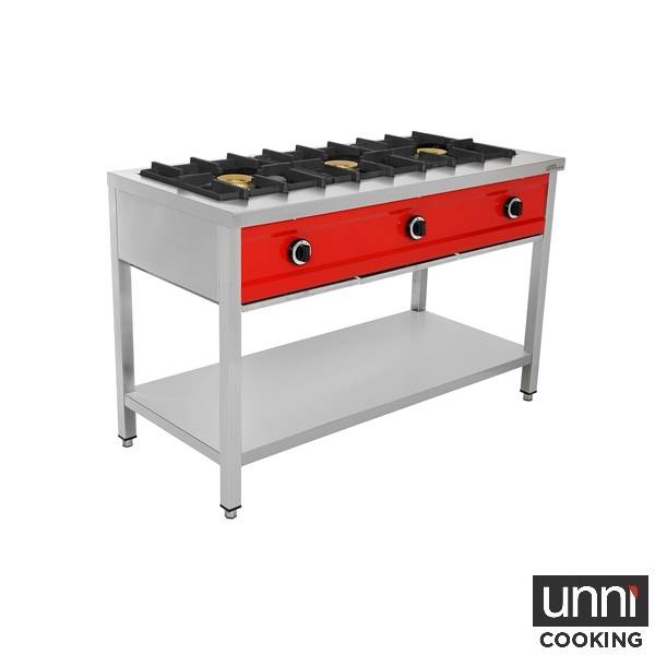 Crêpière gaz 3 feux 24 kW - poêles jusqu'à 400 mm - L 1290 x P 600 x H 850 mm - Unninox