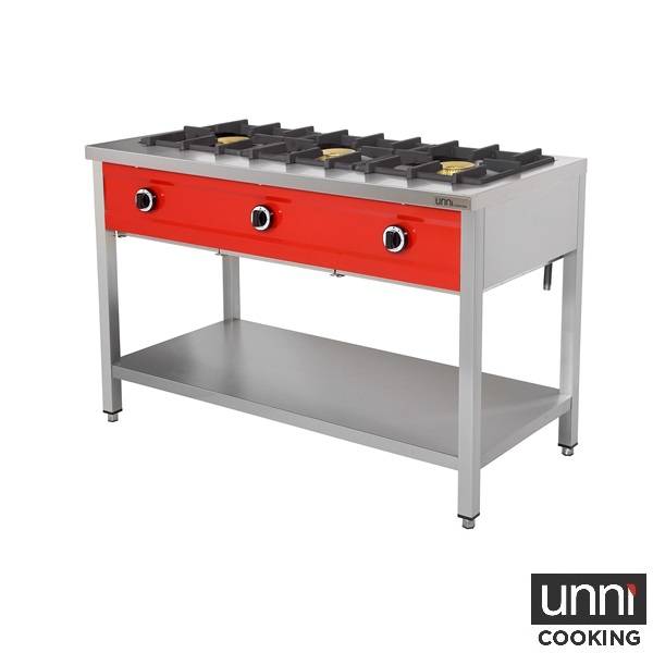Crêpière gaz 3 feux 24 kW - poêles jusqu'à 400 mm - L 1290 x P 600 x H 850 mm - Unninox