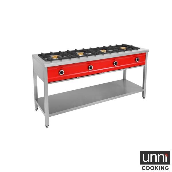 Crêpière gaz 4 feux 32 kW - poêles jusqu'à 400 mm - L 1685 x P 600 x H 850 mm - Unninox