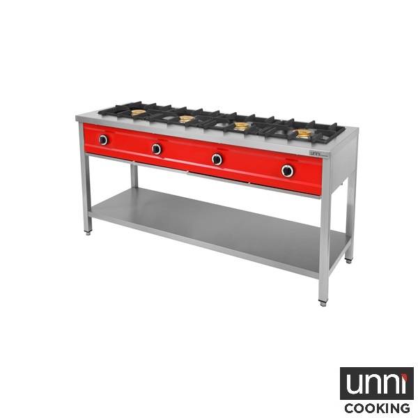 Crêpière gaz 4 feux 32 kW - poêles jusqu'à 400 mm - L 1685 x P 600 x H 850 mm - Unninox