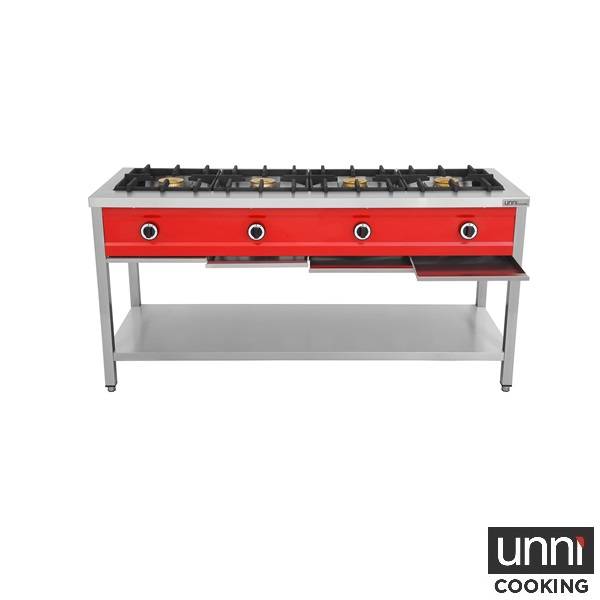 Crêpière gaz 4 feux 32 kW - poêles jusqu'à 400 mm - L 1685 x P 600 x H 850 mm - Unninox
