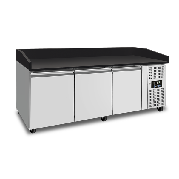 Table réfrigérée pizza 3 portes plan granit noir 580 L - L 2020 x P 800 x H 1000 mm - Unninox