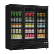 Armoire à boissons vitrée 3 portes - 1530 L - 0 à +10 °C - froid ventilé - 15 clayettes - L 1880 x P 710 x H 1997 mm - Unninox