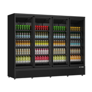 Armoire à boissons vitrée 4 portes - 2025 L - noir - 0 à +10 °C - 20 clayettes - L 2508 x P 710 x H 1997 mm - Unninox