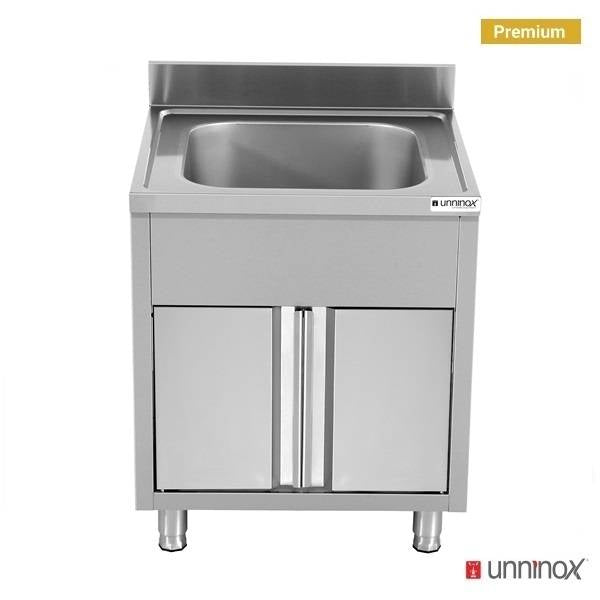 Meuble plonge inox 1 bac portes coulissantes - L 700 x P 700 x H 850 mm - Unninox