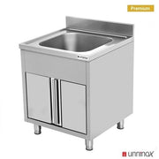 Meuble plonge inox 1 bac portes coulissantes - L 600 x P 700 x H 850 mm - Unninox