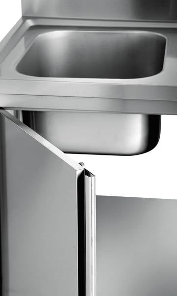 Meuble plonge inox 1 bac portes coulissantes - L 700 x P 700 x H 850 mm - Unninox
