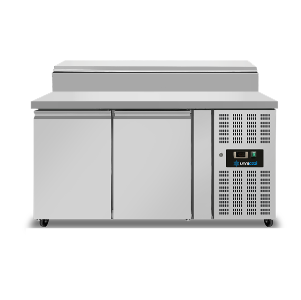 Saladette réfrigérée ventilée avec couvercles - 2 portes - 6 x GN 1/3 - L 1360 x P 700 x H 1085 mm - Unninox