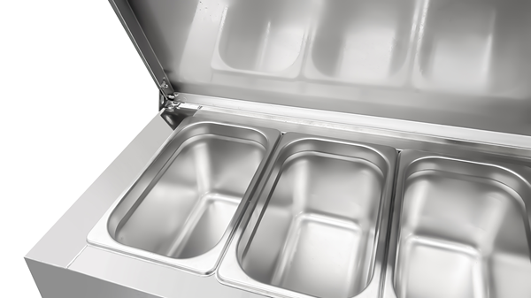 Saladette réfrigérée ventilée avec couvercles - 2 portes - 6 x GN 1/3 - L 1360 x P 700 x H 1085 mm - Unninox